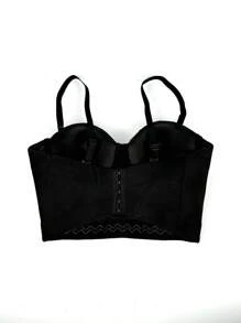 Dravelle Áo croptop corset đính đinh tán kim loại phong cách rock punk gợi cảm dành cho nữ, thích hợp mặc đi nghỉ mát, màu đen, mùa hè. - màu đen - Xem 7