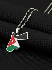 1pc Map Flag Stainless Steel Pendant Necklace, Vintage Travel Flag Necklace For Men And Women Couple Necklace