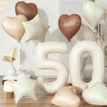 10 piezas de globos de color crema de 32 pulgadas con números 30/40/50/60, globos con forma de corazón beige marrón, apropiados para decoración de fiesta de cumpleaños 30/40/50/60, aniversario de boda