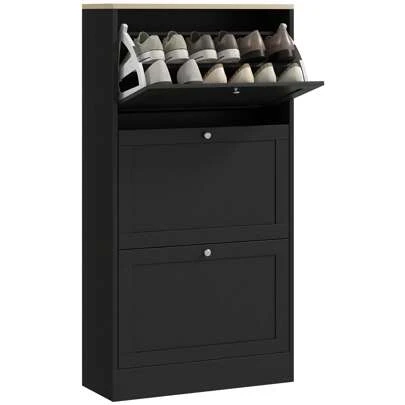  HOMCOM Shoe Cabinet With 3 Flip Drawers, Narrow Shoe Storage Cabinet For 18 Pairs, Freestanding Slim Shoe Rack For Entryway, Hallway, Black
