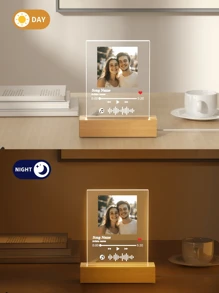 Personalized LED Night Light, With Pictures And Text Printed On Acrylic Board. High-Quality Customization, Unique Ideal Gift, Suitable For Giving To Friends Or As A Holiday Decoration Gift., Aesthetic Home, Photo Plaque - Small Rectangular Cube 1p + Square Picture Music 6 - View 6
