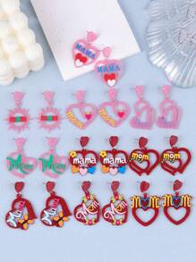 1 Pair Minimalist Mother's Day Pink Hollow Heart Acrylic Earrings, Creative Design For Women