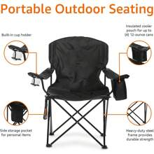 Basics - Silla plegable acolchada para acampar al aire libre con bolsa de transporte, 24 x 36 x 38 pulgadas, color negro - Acolchado XL, Negro - Ver 5