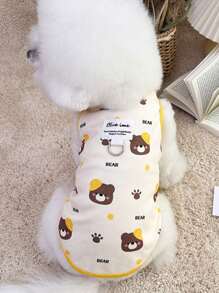 1pc Cute Bear Print Soft, Anti-Shedding Pet Vest Shirt, Suitable For Medium & Small Cats & Dogs, Can Be Worn Inside Or Outside