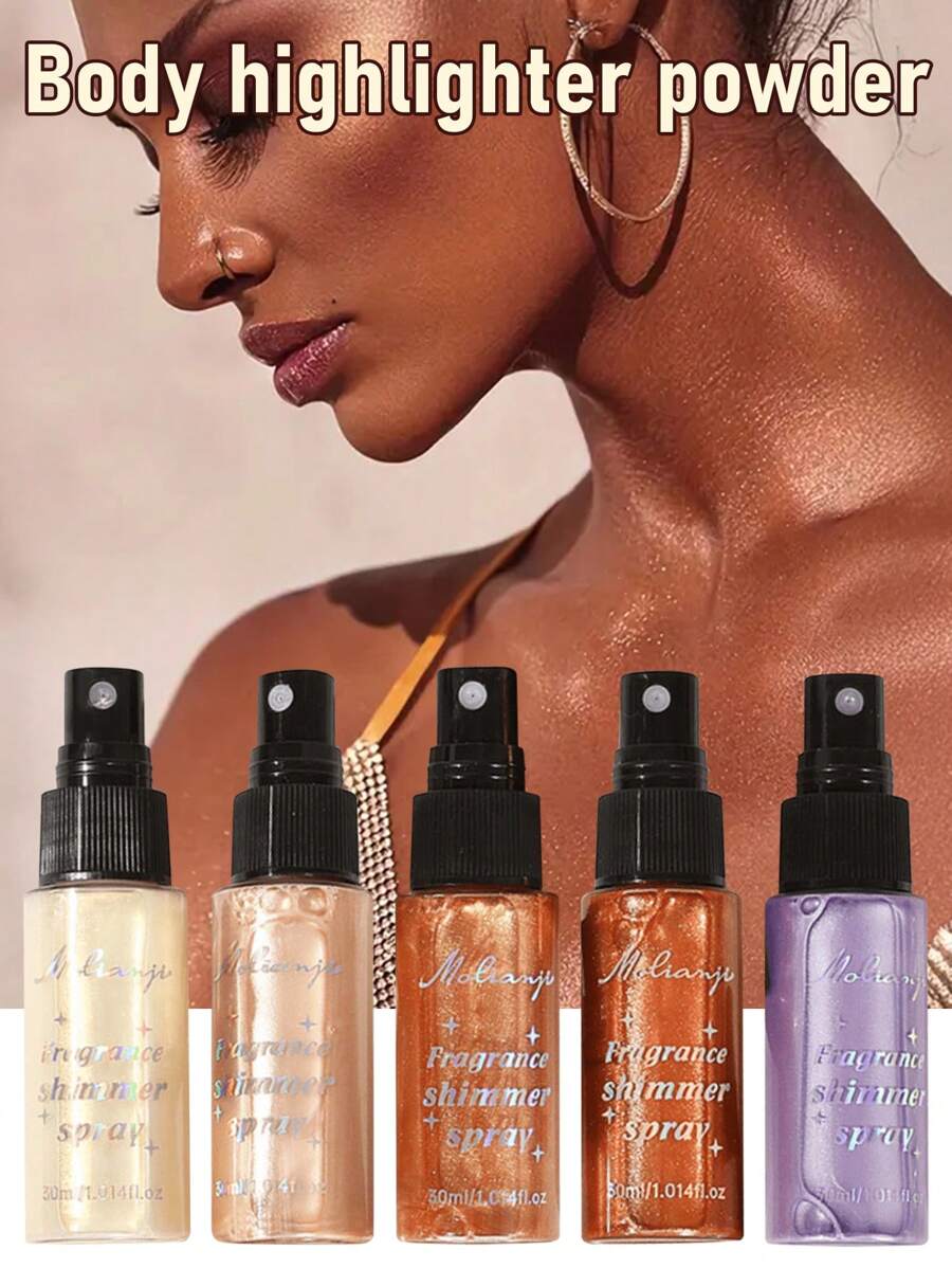 MSFLIBNH 1/5 件高光喷雾，身体珍珠亮泽闪粉流沙定妆喷雾，轻盈闪亮，适合所有肤色 - 彩色 - 查看 1