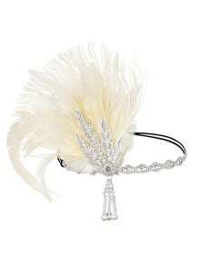 1920 年代羽毛头带，波西米亚头饰，锌合金菱形框架，女士 1920 年代羽毛装饰头带，重返校园