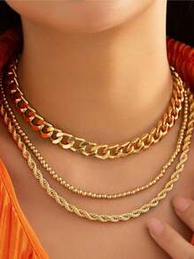 3 件装欧美时尚朋克多层链条项链优雅简约几何项链适合派对佩戴送给女性节日礼物