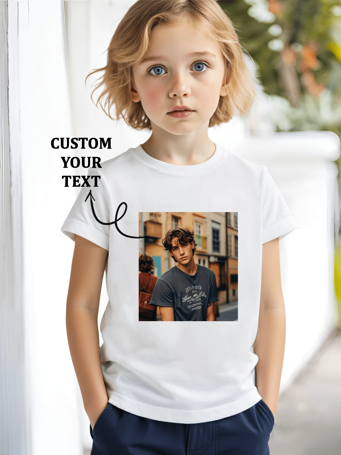Customized Personalized Design, Custom Your Child's Photo/Group Photo/Pet/Landscape, Birthday/Anniversary/Holiday Pattern Design, Team/Outdoor/Class Uniform Customization, Spring/Summer Girls Tween Girl Round Neck Short Sleeve T-Shirts, Holiday/Birthday Gifts, Customized Culture Tees, Summer Girls Top - White - View 1