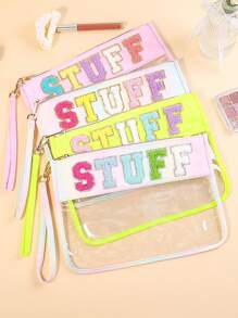 1pc Envelope-Style Semi-Transparent PU Cosmetic Bag/Toiletry Bag, Suitable For Daily Use And Vacation (Accessories Not Included) - Multicolor - View 1