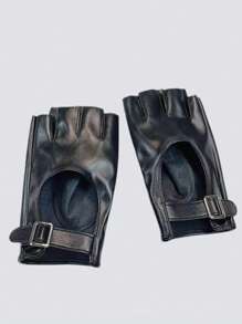 Guantes de mujer con hebilla de metal negro ajustable, de media mano, para conducción de motocicleta, rendimiento y uso casual