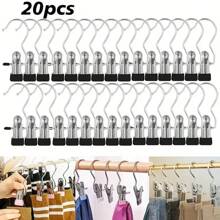 5/10/20 不锈钢多用途夹具带挂钩 - 便携式衣服、裤子、帽子和裙子挂钩 - 360° 旋转收纳整理器