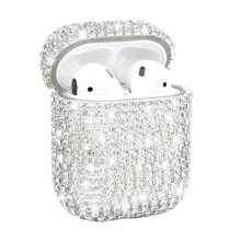 Estuche de lujo de 1 pieza de cristal de strass plateado compatible con AirPods de iPhone, funda protectora con cristales brillantes compatible con AirPods 1/2/3/4/Pro/Pro 2 y elegante estuche para auriculares Bluetooth, regalo perfecto para adolescentes y adultos jóvenes