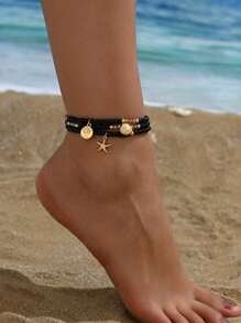 Bohemian Sea Wind Creative Tree Of Life Alloy Starfish Scallop Peace Tree Pendant Anklet 3 Set - Anklets - View 2