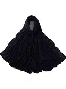 1 Stück Damen Jersey-Schal mit schwer bestickter Bordüre in Unifarbe, eleganter Strass-besetzter Schal mit Malay-Strass, langer Jersey-Hijab-Schal, afrikanisches Kopftuch, geeignet als Reise-, Urlaubs- und Party-Accessoire für Damen