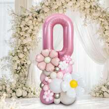 33 件/套马卡龙粉色数字气球柱，40 英寸，大尺寸粉色铝箔数字气球配雏菊铝箔气球，适用于雏菊主题生日、婚礼、母亲节装饰、生日气球、女性周年纪念装饰。婚礼，性别揭晓（0-9）