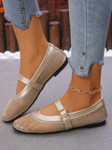 Chaussures plates babies 2025 neuves pour femmes avec sangle, mocassins style fée en maille, plates-formes à bout rond polyvalentes et respirantes