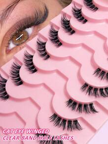 10 对半眼假睫毛，自然分离 3d 浓密卷曲睫毛延长，适合女性日常化妆，眼外角睫毛加长