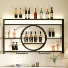 Trintion Modern Metal Wall Mounted Wine Display Rack Hanging Industrial Wall-Mounted Wine Racks Bar Unit Floating Shelves Glass Rack Iron Display Stand For Home Restaurant Bars 55x5.9x31in - as pic - View 1