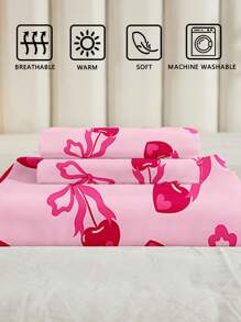 3 件套樱桃蝴蝶结印花羽绒被套（1 个羽绒被套 + 2 个枕套，无填充物），浪漫婚礼，柔软亲肤的聚酯纤维，适用于卧室，适合所有季节、宿舍 - 彩色 - 查看 7