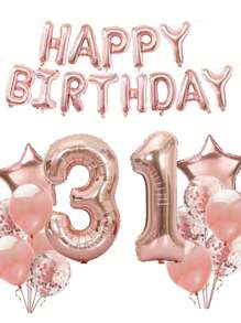 一套成人生日派对装饰气球，玫瑰金数字铝箔气球，包含18岁、21岁、30岁、40岁、50岁、60岁生日派对用品，圣诞主题