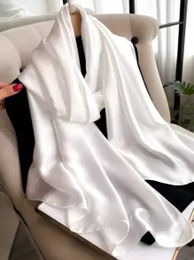 1 件全新缎面纯白色头巾，亲肤、多功能围巾，适合日常外出、旅行和拍照 - 白色 - 查看 12