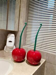 1 套带樱桃形支架的浴室马桶刷、水果主题马桶清洁用品、带可拆卸支架的创意水果形马桶刷、独特的浴室装饰和清洁工具、樱桃红可拆卸马桶刷套装 - 便携式创意浴室配件、可爱的水果形支架、适用于小空间和夏季旅行的防溅马桶清洁套件 - 彩色 - 查看 2