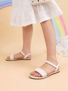 Girls Sandals Classic Open Toe Braided Flat Sandals Summer Dress Shoes - 杏色 - 查看 3