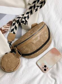 时尚百搭腰包/胸包，男女通用，适合所有季节 - 卡其色 - 查看 6