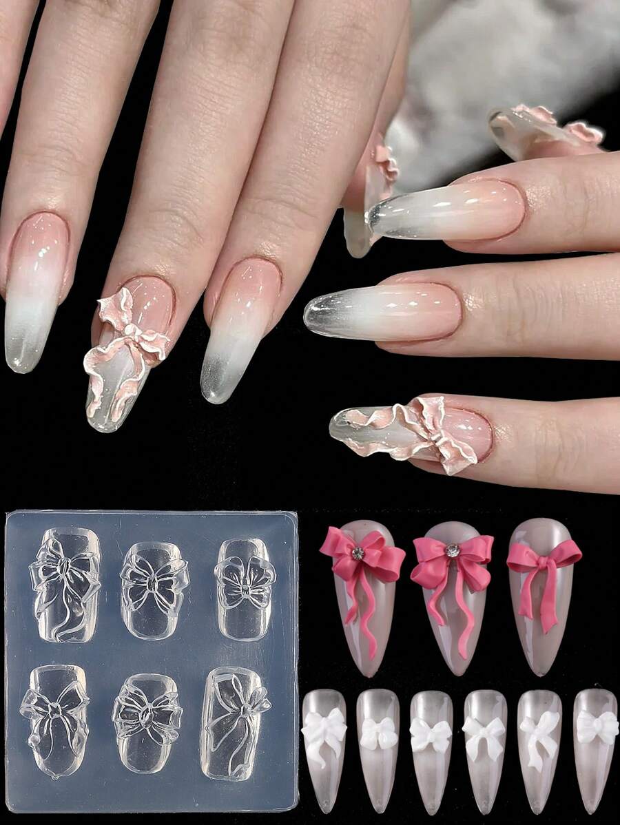 1 Stück 3D Schleifen-Nagel-Schnitzform, Relief Schleifenmuster Design Vorlage, DIY Nail Art Ausformungswerkzeug, Nagelzubehör, Nagelwerkzeuge, Nail Art Werkzeuge, Schulanfang, Nägel, Nagelwerkzeuge für Aufklebe-Nägel