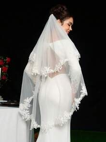 1 pieza Velo de novia de 45 pulgadas (115 cm) de longitud con 2 niveles y peine de metal, adecuado para boda y fiesta, blanco/marfil - Multicolor - Ver 7