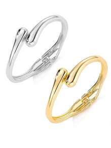 2 piezas Pulseras brazalete de acero inoxidable vintage con diseño de gota de agua para mujer, uso diario