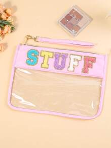 1pc Envelope-Style Semi-Transparent PU Cosmetic Bag/Toiletry Bag, Suitable For Daily Use And Vacation (Accessories Not Included) - Multicolor - View 2