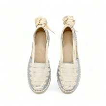 Soraia 女鞋坡跟黃麻涼鞋平底帆布鞋帶蝴蝶結春夏時尚舒適優雅✅ 24/72 小時送貨到西班牙（半島） - 銀色 - 查看 3