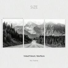 Set Of 3 Black And White Mountain Prints, Nature Wall Arts, Forest Prints, Canvas Posters, Modern Wall Decor, Spring Decor, Indoor Decor, Artwork For Living Room, Bedroom, Home Office, Kitchen, Bar, Cafe, Hallway, Home And Room Decoration, Unframed Gifts Birthday Graduation
