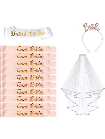 13pcs Wedding Accessories Set Sash Satin To Be Maid Of Honor Shower Team Hen Party Personalized Wedding Decoration Supplies Sash Bachelorette Party Decoration Supplies