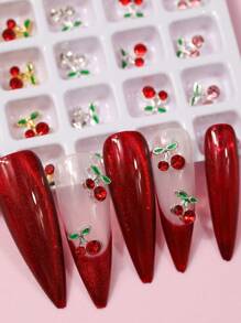 25pcs Alloy Rhinestone Nail Ornaments, Red Pink Gold Rhine Diamond Embellished Nail Ornaments, DIY Art Ornaments Used In Daily Nail