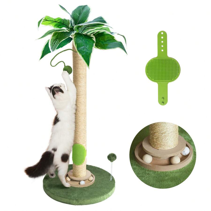 Fantasreen Cat Scratching Post 35 Inch Cat Scratcher Tall Cat Self Groomer For Indoor Cats Large Scratching Posts With Dangling Plush Balls For Kittens And Medium Cats