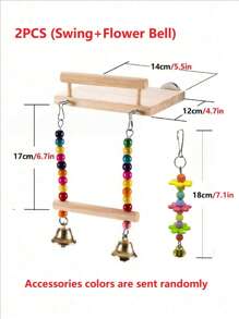 1 Stück / 2 Stück bunte Perlen Schaukel Holzständer Sitzstange Papagei Kau- und Kratzspielsachen, sortierter Blumen Acryl Glocken Deko, geeignet für Vögel in allen Jahreszeiten