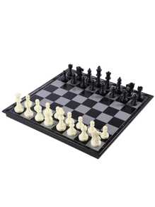 Plastic Magnetic Chess Folding Color Box Game Chess Chess Solid Wood Set Folding Chessboard Beginner Black And White Chess Pieces Chessboard Set Portable Folding Box Multi-Player Interactive Game Chess Toy State Chess Medium English Version Magnetic Black And White Chess Pieces Folding Chessboard For Beginners