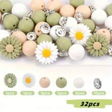 32/96 件活力四射的硅胶迷你向日葵焦点珠，适合制作手链和项链、串珠笔装饰、家居装饰 DIY 配件 - 彩色 - 查看 14