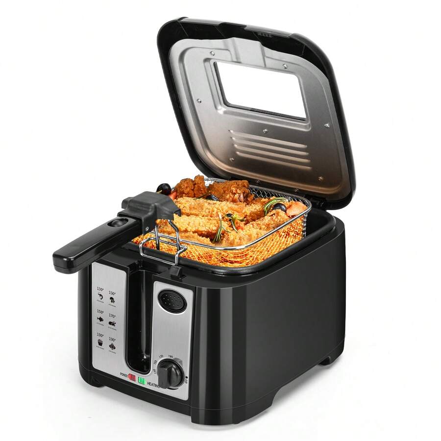 1pc 30.5x24.5x22.5cm Deep Fryer, 2.5 Liter Capacity, 1650W, Non-Stick Coated, Detachable Frying Basket, Multi-Level Temperature Control, Efficient Heating Element, Transparent Window, Power Indicator Light, Black Color, Suitable For Frying French Fries, Chicken Nuggets - EU F Type Plug(220-240V) - View 1
