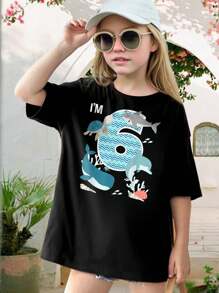 Kids Shark Dolphin Whale T-Shirt - I'm Six Graphic Sea Animal Tee For Boys Girls - Perfect Birthday Gift - Premium Cotton Black - Youth Shirts