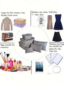 6合1夏季旅行收纳包套装 - 便携式防水化妆包、多功能洗漱包、大容量衣物收纳袋、手提包、鞋袋、压缩袋。适用于居家、海滩、商务旅行、旅游，以及送给朋友、父母和生日的礼物。 - 彩色 - 查看 7