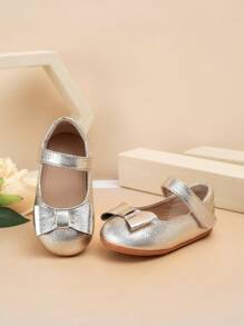 1 Pair Toddler's Simple PU Lace Design Flat Cute Shoes, Suitable For Spring & Autumn Outdoor - Gold - View 5