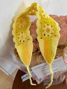 1pc Floral Crochet Knitted Headband, Spring & Summer Ins Style Decorative Headband, Handmade Woven Contrast Color Retro Floral Hair Band, Sweet Knitted Headscarf,Hair Accessories,Turban Headband, Hairband