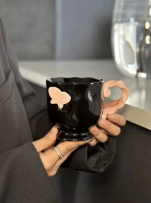 1pc keramische romantische vlinderbeker, hoogwaardige Scandinavische stijl niche creatief ontwerp mok, kantoor koffiekopje, ontbijtkopje, latte/Americano kop, melkkopje, geschikt als cadeau voor vrouwen en gezinnen