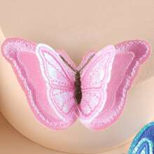 1pc Layer 3D Butterfly Embroidery Patches, Embroidered Iron-On Patches, Red Peach Yellow Light Purple, For Clothing, Jacket, Hat, Jeans, Backpack, Stage Costume
