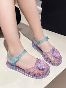 Fashion Kid Girls Princess Heart Charm Sandals, Jelly Hollow Breathable Summer Children Beach Shoes For Outdoor Play