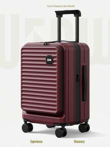 20 Inch Functional Boarding Case, Portable Suitcase With Cup Holder, Luggage With Password Lock,Solid Color Luggage Case Set : Portable Square Handside Handbag & Large Capacity Handside Travel Suitcase With Password,Large Capacity Suitcase, Functional Travel Trolley Case, Boarding Case & Luggage With Cup Holder Bag For School School Accessories School Stuff - Red - View 2