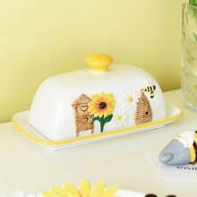 Spring Ceramic Bee & Sunflower Butter/Snack Plate, Decorative Dessert Dish, Western Dining Tableware - Multicolor - View 8